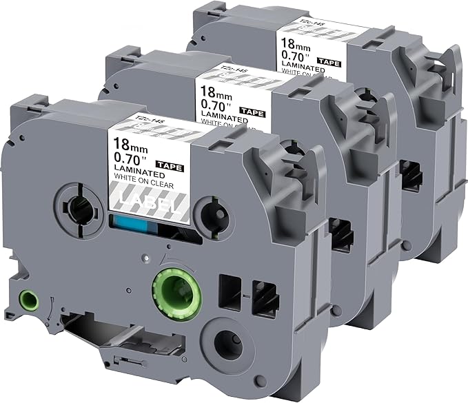 Weemay 3 Pack TZe 145 18mm White on Clear Laminated Label Tape Compatible with Brother Label Maker Tape TZe-145 TZe 145 TZ-145 TZ145 for PTD400AD PTD610BT PTD600 PTD410 Printer, 0.7" x 26.2'