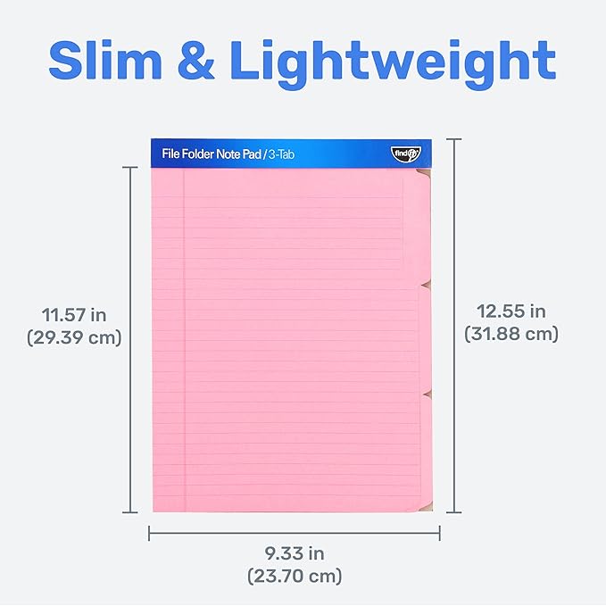 Find It File Folder Notepad - Pack of 12-9.5 x 12.5 Inch Notebook Organizer Folders for Filing, Document, and Clipboard Organization - Pink