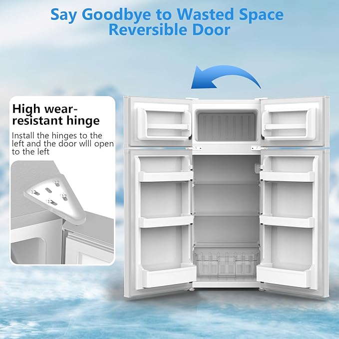 4.5 Cu.Ft Mini Fridge with Freezer, 2 Door Compact Refrigerator, Small Fridge with Adjustable Thermostat Energy Ultra Quiet, Mini Fridge Removable Glass Shelves for Bedroom Office Dorm White