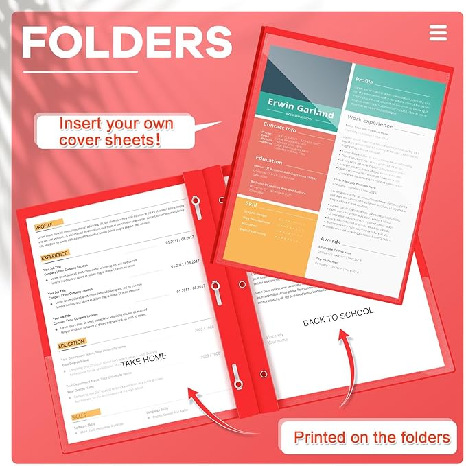 Henoyso 24 Pcs Plastic Folders with Clear Front Pocket and 3 Prong Take Home Plastic 2 Pocket Folder Back to School for Students Parent Teacher Communication for School Office (Red)
