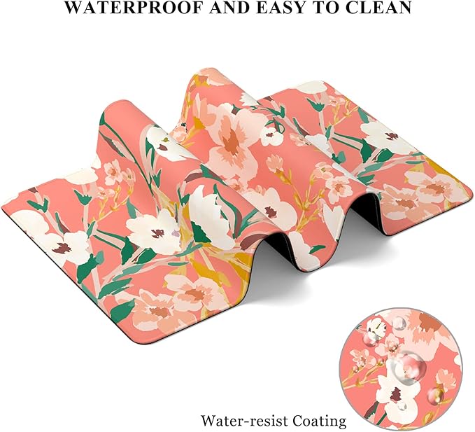 Desk Mat, 32" x 12" XXL Extended Large Gaming Mouse Pad, Desktop Decor Desk Pad, Cute Men Women Office Supplies and Accessories, XL Mouse Mat for Laptop & Keyboard, Pink White Flowers