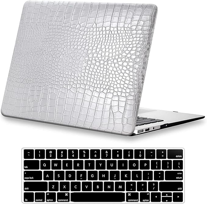 DTangLsm Compatible with MacBook Air 15 inch Case 2023 Release A2941 M2 Chip with Liquid Retina Display Touch ID, Crocodile Leather Hard Shell Faux Alligator Laptop Case+Keyboard Cover, Shining Silver