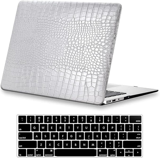 DTangLsm Compatible with MacBook Air 15 inch Case 2023 Release A2941 M2 Chip with Liquid Retina Display Touch ID, Crocodile Leather Hard Shell Faux Alligator Laptop Case+Keyboard Cover, Shining Silver