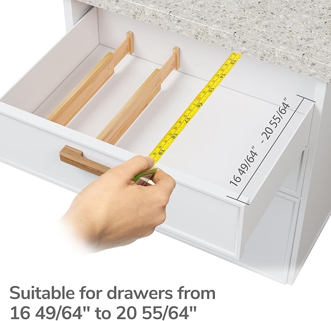 BAMEOS Drawer Dividers kitchen Organization Bamboo Utensil Organizers for Kitchen Bedroom Bathroom Dresser Office 4-pack