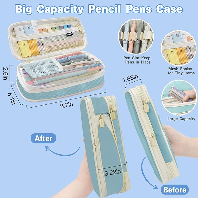 52 PCS Aesthetic School Supplies with Highlighters, Mechanical Pencils, Color Ink Gel pens, Pencil Case, Bible Study Supplies, Pens Pencils and Highlighters Set, Stationary Set for Student (Blue)