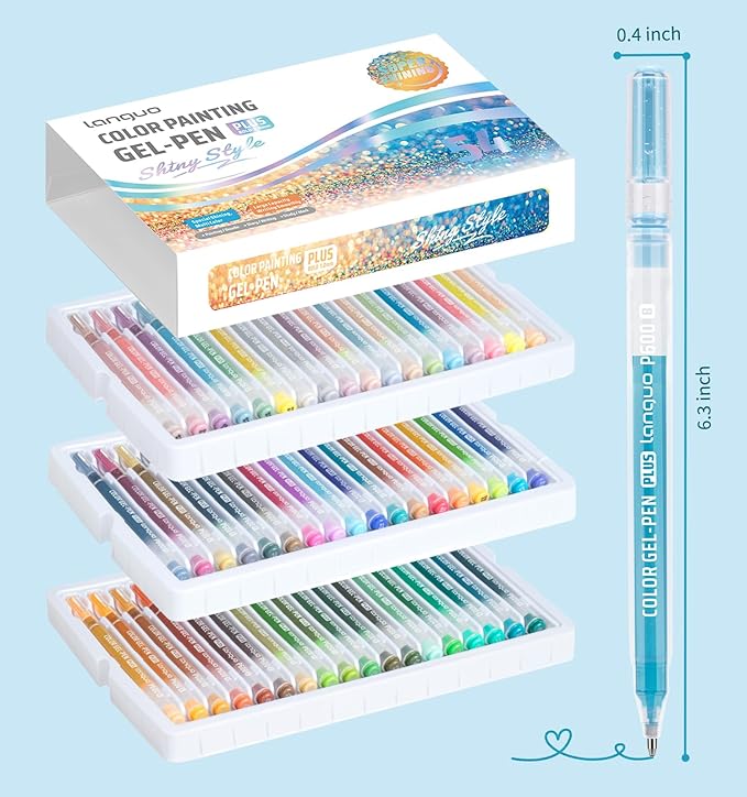 Glitter Gel Pens, 54 Pack Colored Pens for Black Paper & White Paper, 1.0mm Point Pens, Large Capacity Ink Pens for Coloring, Writing, Drawing, Journaling, Note Taking, School, Office, Home