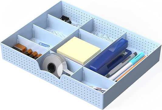 Simple Houseware Drawer Organizer Tray with 9 Adjustable Compartments, Blue