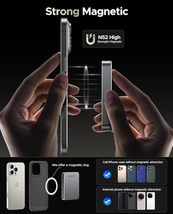 ORICO 512GB Magnetic Portable SSD, Aluminum Alloy, 4K 120 fps ProRes HDR Record and Store, Up to 2000MB/s, External Solid State Drive, Compatible with iPhone 16 Pro Max, Tablet, Computer - K20