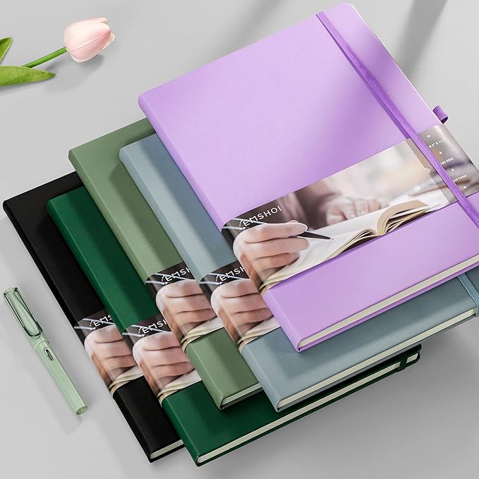 EMSHOI Dotted Journal - A4 Large (8.5”x11”) PU Leather Hardcover Dotted Notebook for Women & Men, 192 Pages, 100 GSM Thick Paper - Bullet Journaling, Work, Notes, Sketching, Purple