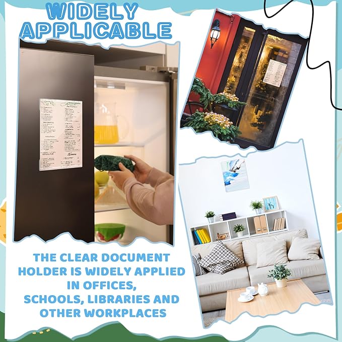 6 Pack Acrylic Wall Sign Holder 8.5 x 11 Rigid Magnetic Sign Holders with Magnet Strips and Adhesive Strips Clear Document Frames Clear Rigid Print Protectors for Office, Home