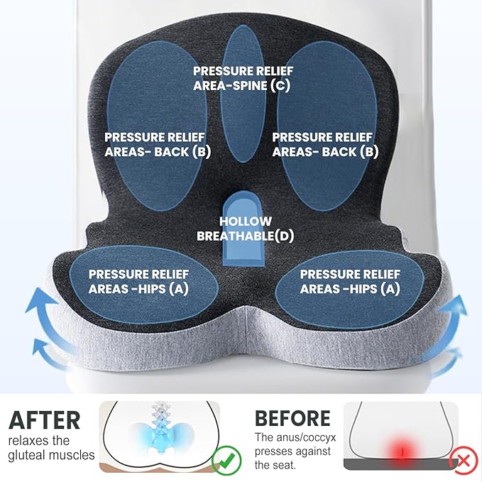 Back and Seat Cushion, 2025 New Ergonomic Non-Slip Memory Foam Seat Cushion with Back Support, L-Shaped Breathable Seat Cushions for Car, Office, Home (Dark Gray)