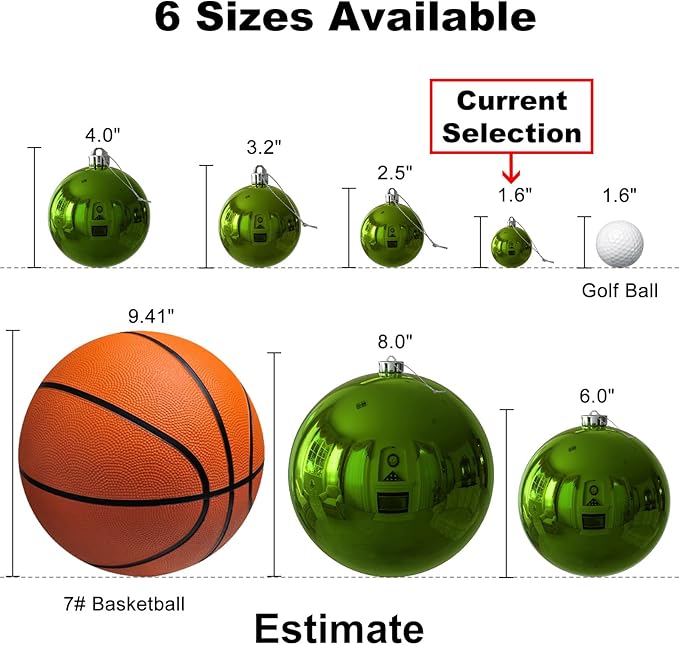 Lime Green 1.6" Small Christmas Balls Christmas Tree Decoration Ornaments Shatterproof Hanging Balls for Birthday Halloween Holiday Wedding Decorations Set of 24pcs