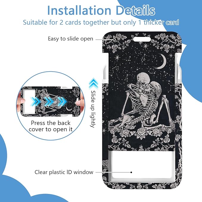 Lanyards with Id Holder,Skull ID Badge Holder with Retractable Lanyard, ID Holder with Badge Reel Clips, Name Tag ID Card Holder Teacher Women Doctor Office Gift