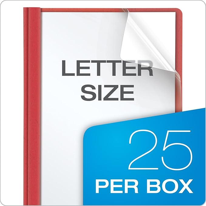 Oxford Clear Front Report Covers, Red, Letter Size, 25 per Box (55811EE) (Pack of 2)