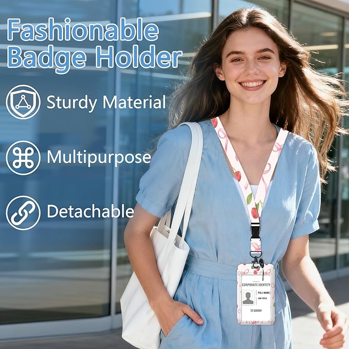 Bow Lanyard with Id Holder, Cute ID Badge Holder with Retractable Lanyard, ID Holder with Badge Reel Clips,Name Tag ID Card Holder Teacher Women Doctor Office Gift