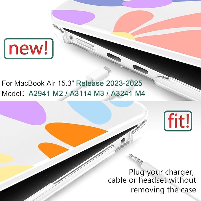 DONGKE Compatible with M4 MacBook Air 15 inch Case 2025-2023 A3241 A3114 A2941 M3 M2 Retina Display Touch ID, Plastic Hard Case & Keyboard Skin for MacBook Air 15" - Clear Retro Florals