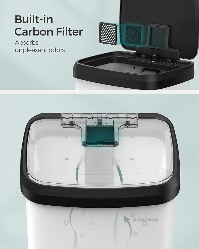 SONGMICS Kitchen Trash Can, 18-Gallon Stainless Steel Garbage Can, with Stay-Open Lid and Step-on Pedal, Soft Closure, Tall, Large and Space-Saving, White and Black ULTB520W68