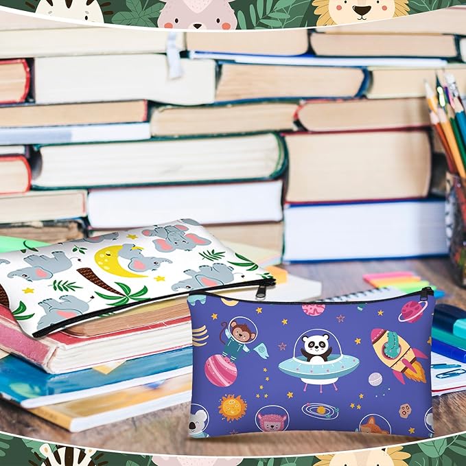 36 Pcs Cartoon Animal Pencil Case Bulk Cute Cartoon Pencil Pouch Multicolor Canvas Pen Bag Organizer with Zipper Stationery Back to School Supplies(Funny)