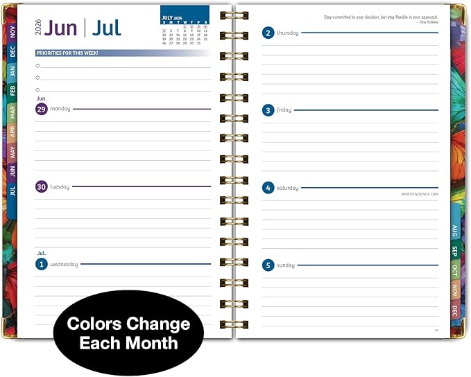 HARDCOVER 2026 Planner, 5.5"x8": 14 Months (November 2025 - December 2026), Daily Weekly Monthly Planner, Yearly Agenda, Bookmark, Pocket Folder and Sticky Note Set (Colorful Butterflies)