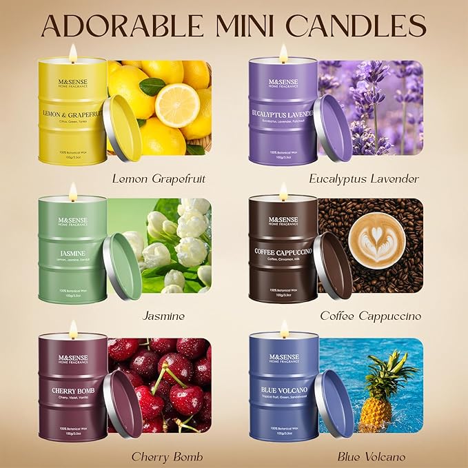 Holiday Candle Gift Set | Fall Scented Candles Set|6 Pack Candles for Home Scented,Lemon Grapefruit Eucalyptus Lavender Jasmine Coffee Cherry Candle,Gift Set for Women and Men,Soy Wax 21 oz 105 Hour