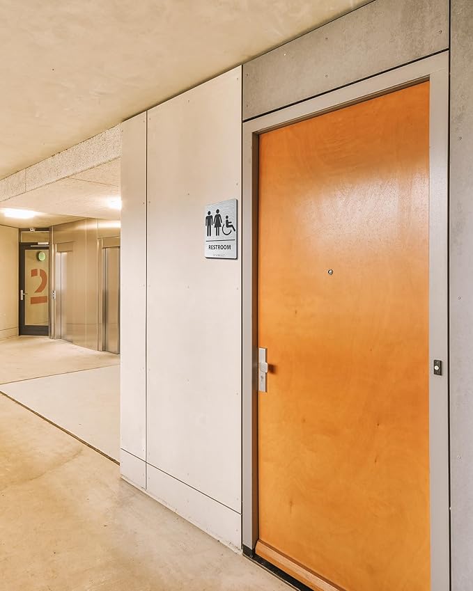 ADA-Mark Modern Restroom Sign for Business - 2PK ADA Compliant Braille Bathroom Sign with Easy Installation - 6" W x 8" H