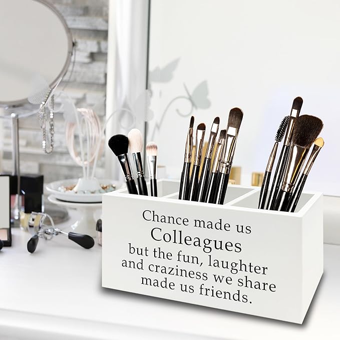 Colleague Gifts Pen Pencil Holder Organizer for Desk, Work Bestie Friends Gifts for Women, Coworker Friend Gift Wooden Box Sign for Home Office Desk Tabletop Decorations