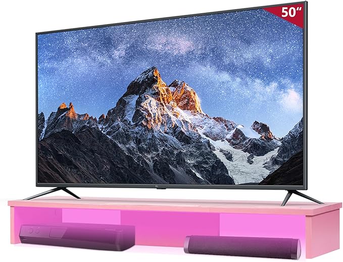 TV Riser Stand with LED Lights, 42.5in Super Large Monitor Stand with Phone Tablet Holder, Tabletop TV Stand Riser for Desk, Desktop Organizer for Computer, TV, Laptop, Printer