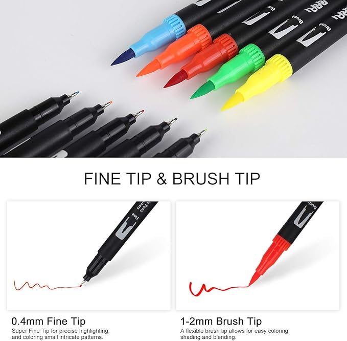 hhhouu 100 Colors Fine Tip Markers Dual Tip Brush Pens Art Markers Set for Adult Coloring Drawing Bullet Journals Planners Hand Lettering Calligraphy HO-100B