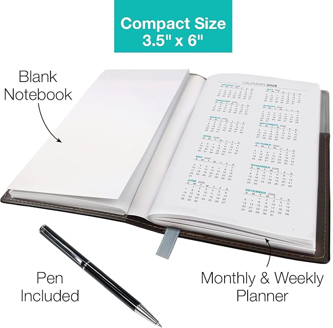 2026 Pocket Planner/Pocket Calendar and Pen, 3.5"x6": Includes 14 Months (November 2025 - December 2026) / 2026 Weekly Planner/Weekly Agenda/Monthly Calendar Organizer (Gray/Black)