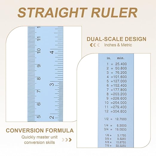 HARFINGTON 6pcs Metal Straight Ruler 15cm Metric SAE Aluminum Alloy Measuring Rulers Scale Tool with Hole for Measure Study Reading Classroom Office, Light Blue