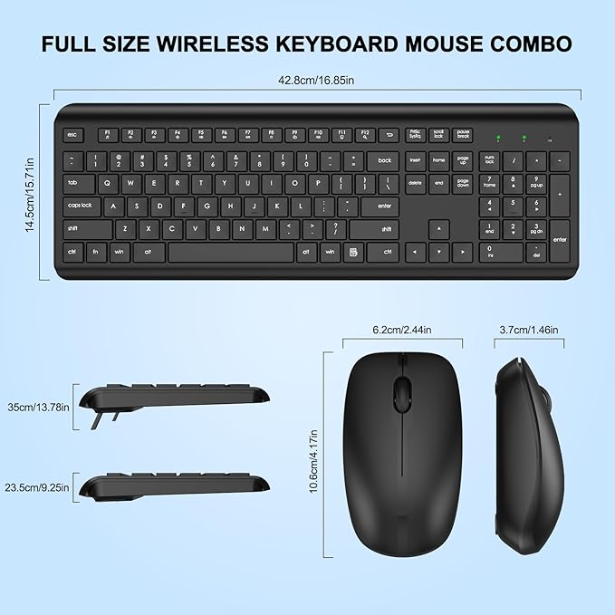 Wireless Keyboard and Mouse Combo, Full Size Silent Ergonomic Keyboard and Mouse, Long Battery Life, Optical Mouse, 2.4G Lag-Free Cordless Mice Keyboard for Computer, Mac, Laptop, PC, Window(8 Pack)