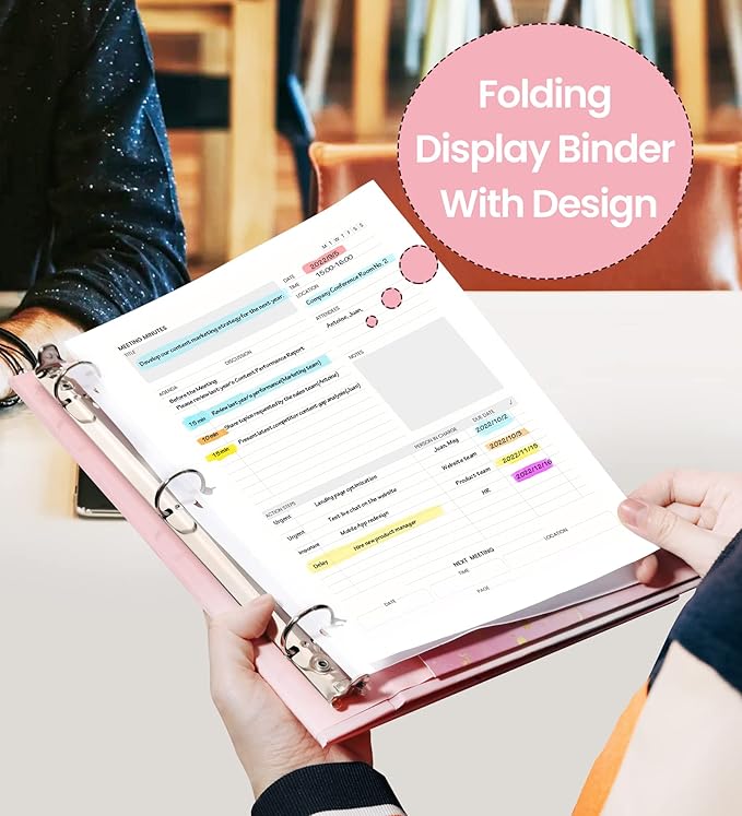 SUNEE 3 Ring Binder 1 Inch Cute Binder with 2 Pockets, Decorative Pink Marble Three Ring Heavy Duty (Fit 8.5x11 Inches) for School Supplies, Office Supplies