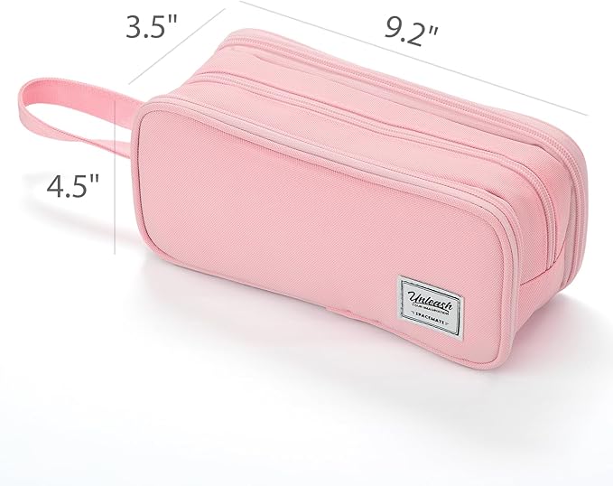 Pencil Case Pouch Box Bag School Supplies Girls Boys Kids, Cute Preppy Stuff Big Capacity Aesthetic Pen Organizer, Back to College Stationary, Pink, Extra Large Style, 2300ml