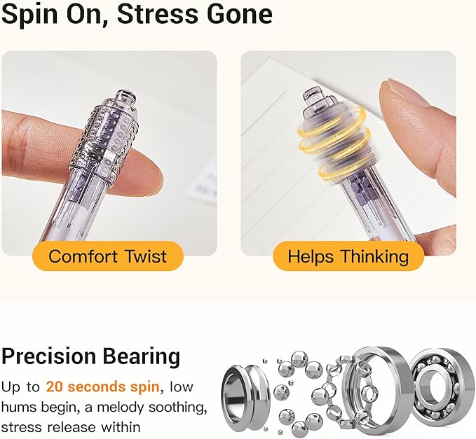 Leven Fidget Spinning Gel Pens 3 Pcs, Stress Relief 0.5mm Black Ink Pens, Quick Dry Fine Point Smooth Writing Ballpoint Pen, for Journaling Note Taking Office School Supplies Morandi