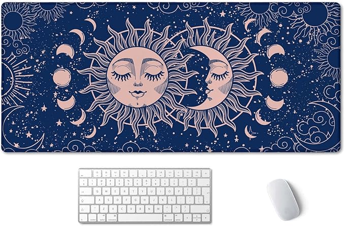 SSOIU Large Mouse Pad, Astrology Desk Mat for Desktop, Women Girls Waterproof Gaming Mousepad, Crescent Moon and Sun Computer PC Laptop Protector Writing Pads for School Office Home 35.5" x 15.7"