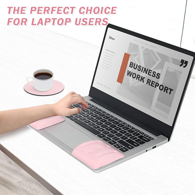 VAGAU Wrist Rests for Laptop, Wrist Support for Keyboard and Mouse, Ergonomic Memory Foam Wrist Pads for Laptop, Office, Computer, Comfortable Typing Wrist Pain & Carpal Tunnel Relief（Pink）