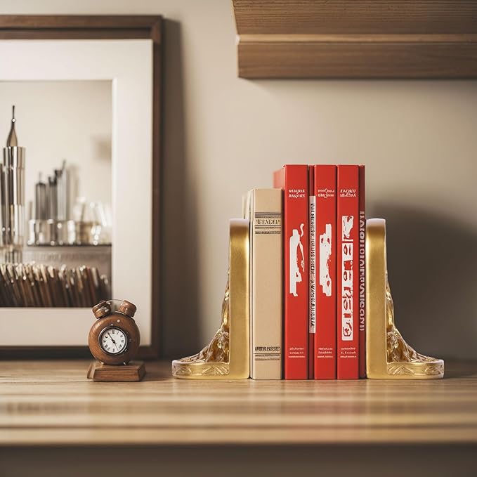 Gold Tree of Life Bookends Set, 2 Decorative Bookends for Shelves or Bookcase, Non-Skid Heavy Bookends for Desktop Shelf Decor, Library Office Decor, Home Décor Gift (Gold)