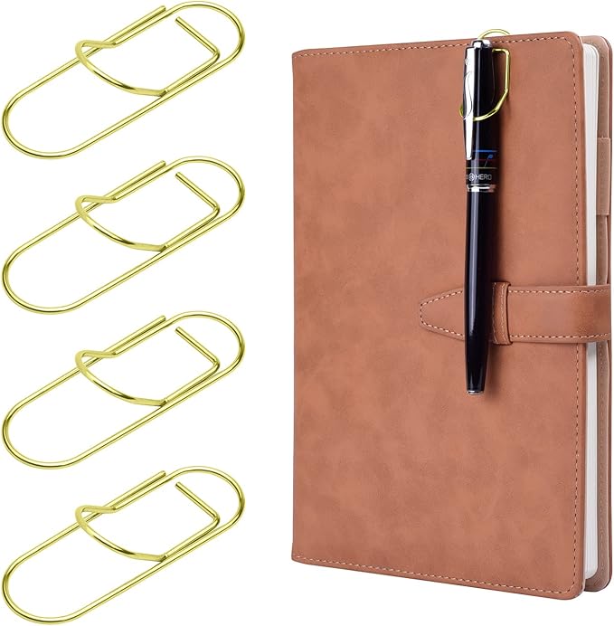 Wisdompro Pen Clip, 12 Pack Stainless Steel Pen Clip Holder for Notebook, Books, Journal, Clipboard, Paper, etc. - Fits Almost Any Pen Size (Gold)