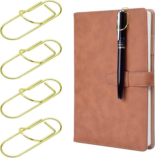 Wisdompro Pen Clip, 12 Pack Stainless Steel Pen Clip Holder for Notebook, Books, Journal, Clipboard, Paper, etc. - Fits Almost Any Pen Size (Gold)