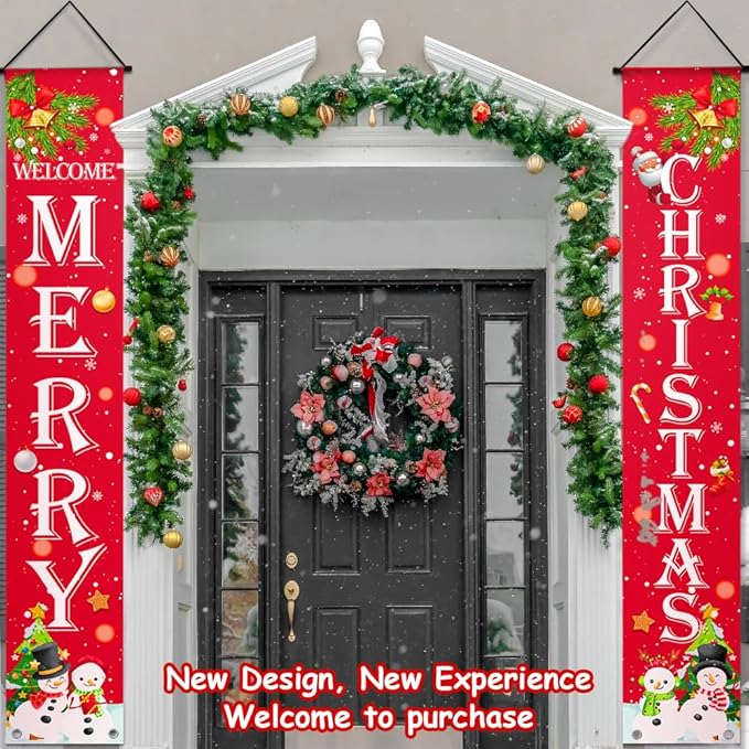 Ideal Christmas Porch Door Decorations, Large 71x12in, Premium Merry Christmas Banner, NO-DIY, Classic Design, HQ Fabric, HD Printing, Perfect for Outdoor Christma s Decorations Indoor