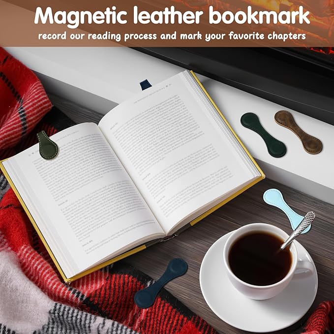 Magnetic Leather Bookmark, 12 Pcs Colorful Leather Magnet Book Marks Page Markers Retro Magnet Bookmark Clips Reading Supplies Gift for Reading Men Women Book Lovers