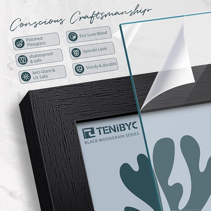 14x24 Poster Frame 3 Pack, Textured Black Solid Wood Gallery Picture Frame - Wall Hanging