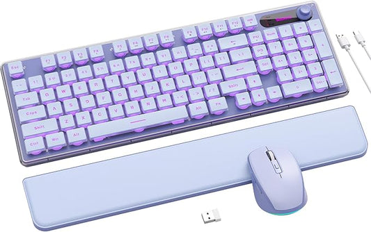 Wireless Keyboard and Mouse Combo - 9 Backlit Effects, Wrist Rest, Double-Shot Keycaps, Metal Panel, Long-Lasting Rechargeable, 2.4G Keyboard Mouse Set for Windows Mac PC Laptop – Sablute (Purple)