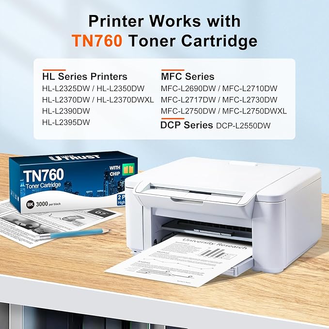TN760 Toner Cartridge Replacement for Brother TN760 TN-760 TN730 TN-730 Black Toner for HL-L2350DW HL-L2370DW HL-L2395DW MFC-L2710DW MFC-L2750DW DCP-L2550DW Printer (2 Pack)