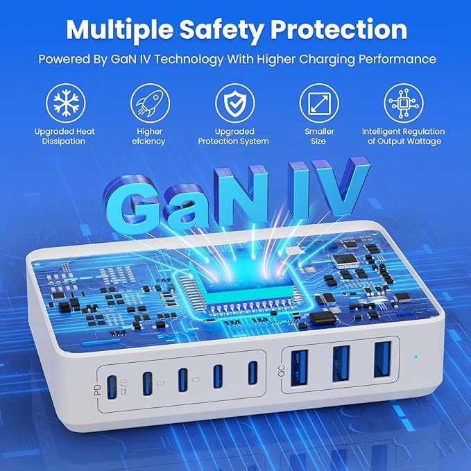 USB C Charger 300W USB C Charger Block 8-Ports GaN IV Fast Charging Station,PD 100W Laptop Charging Hub Wall Charge Adapter Compatible with MacBook/Air,DELL,Steam Desk,iPhone 16/15/14,Galaxy