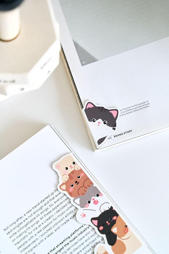 5pcs Cute Magnetic Bookmark, Funny Peeping Cat Book Marker Clip for Teachers, Students, Book Lovers Gifts, Printing on 2 Side