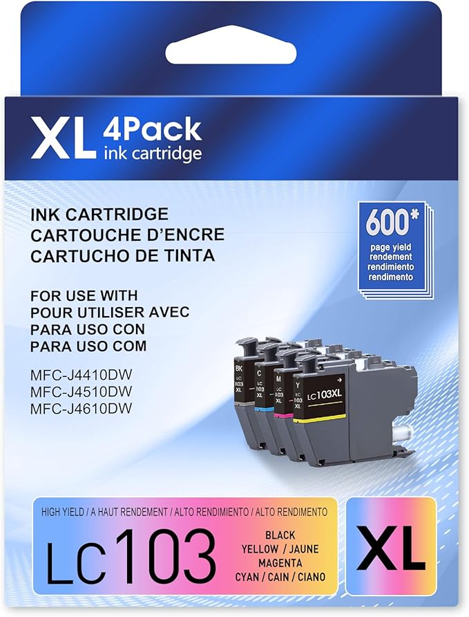 LC103 Ink Cartridges for Brother Printer Compatible for Brother Ink CartridgesLC103 Work with MFC-J870DW MFC-J6920DW MFC-J6520DW MFC-J450DWMFC-J470DW (Black,Cyan,Magenta,Yellow)