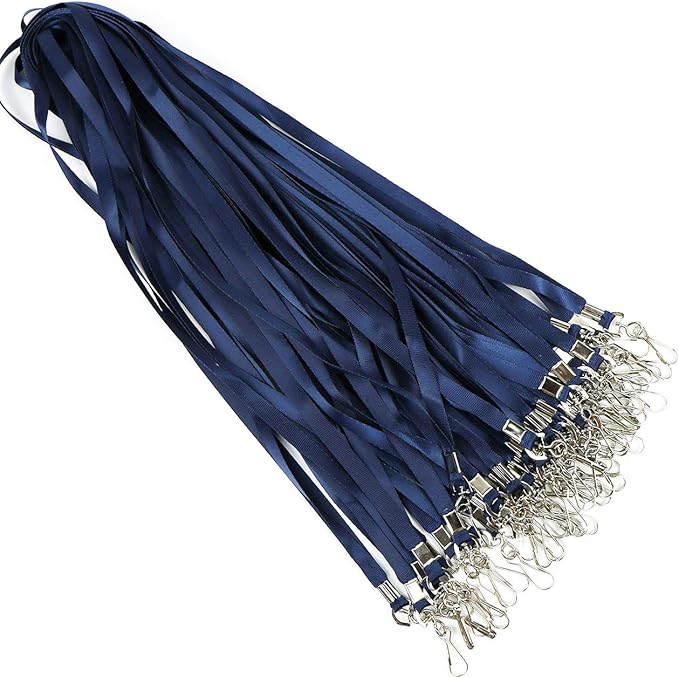 Beebel Navy Blue Lanyards 100 Pcs Lanyard for Id Badges Flat Lanyard with Badge Clip with J-Hook (Navy Blue)