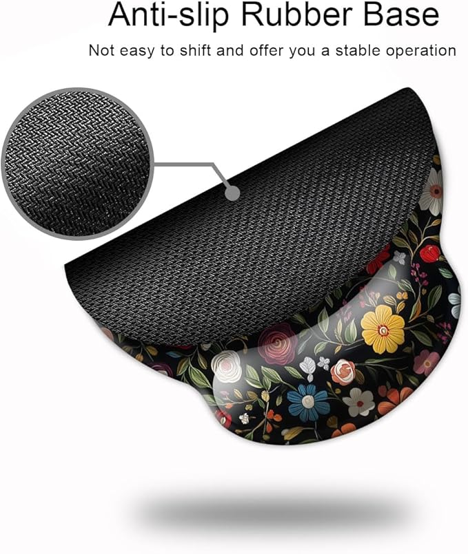 Ergo Comfort Gel Wrist Rest Mouse Pad-Ergonomic Office Mousepad with Wrist Support-Non-Slip, Design Desk Accessories Mat for Home&Game Decor Black Floral
