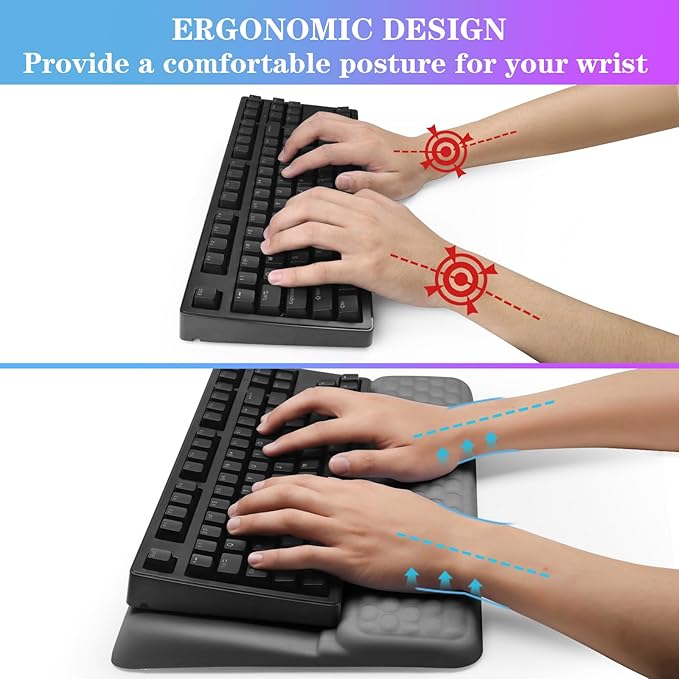 Computer Keyboard Stand with Wrist Rest, Ergonomic Tilted Keyboard Holder - Keyboard Riser with Wrist Pad - Keyboard Tray Support for Office Home - Gray